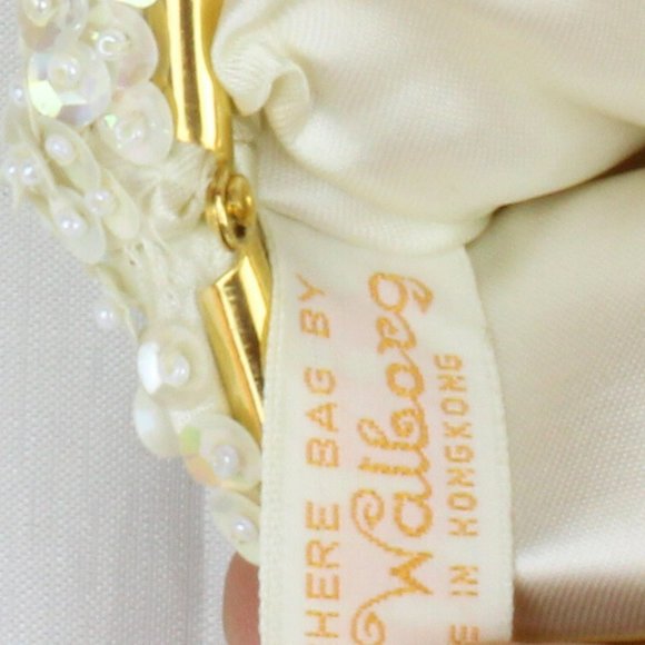 Vintage Beaded Coin Purse Walborg Change Wallet Kiss Clasp Sequins White PU60 - Picture 5 of 6